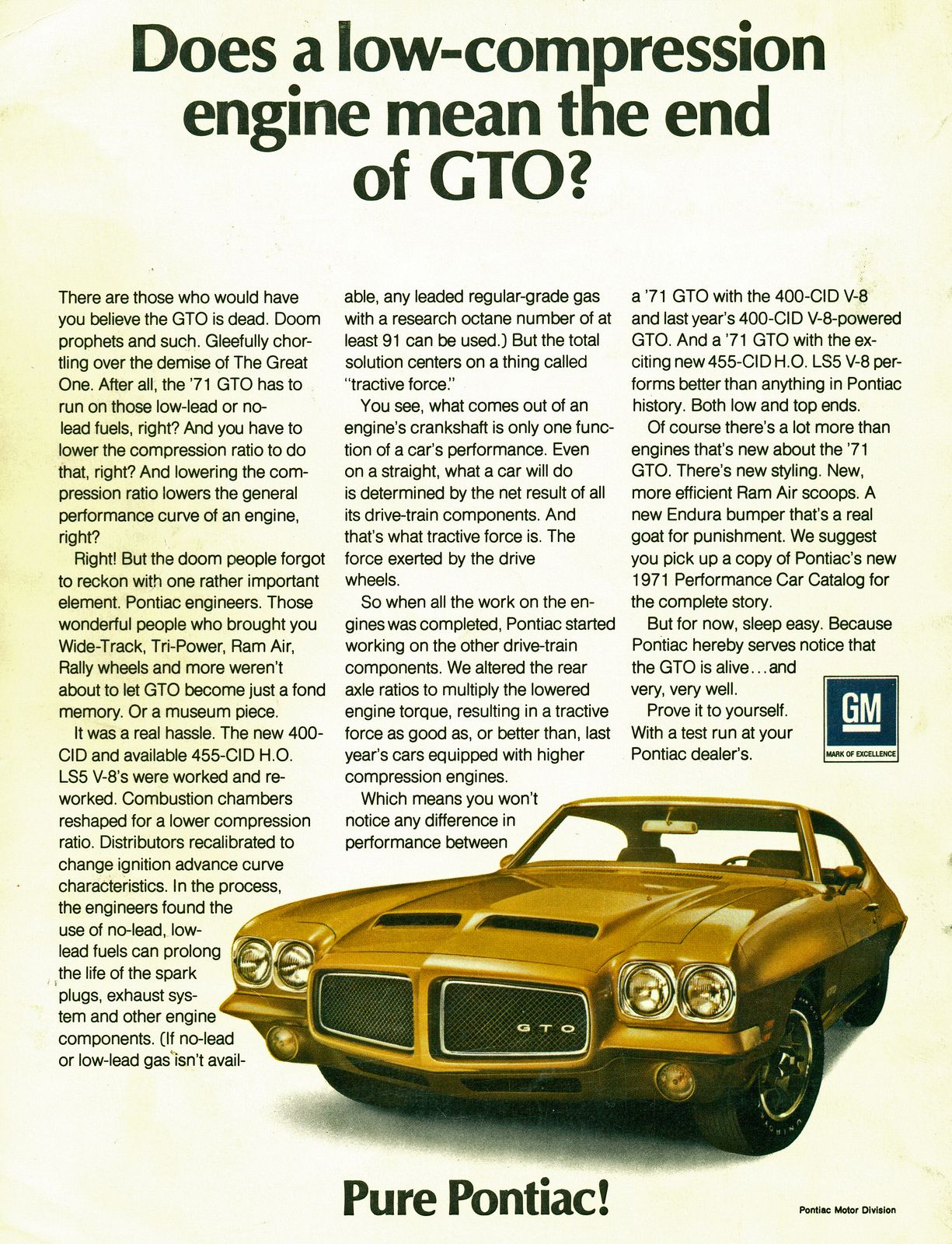 1971 Pontiac GTO 455 Print Ad